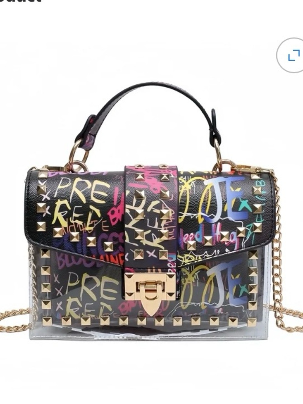 Source Unknown Black Multicolor Graffiti Studded Shoulder Bag NWOT